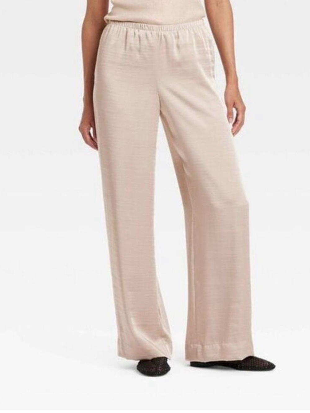 a new day Cream Straight-Leg Satin Pull-On Pants